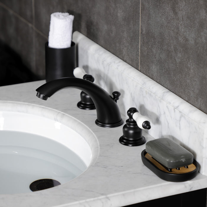 Kingston Heirloom KB970B - Victorian Two-Handle 3-Hole Deck Mount Widespread Bathroom Faucet with Pop-Up Drain, Matte Black