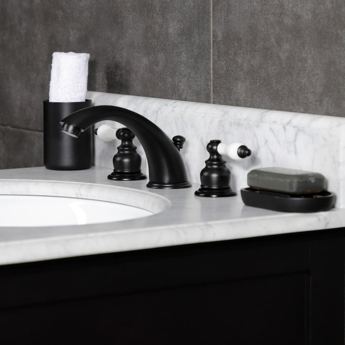 Kingston Heirloom KB970B - Victorian Two-Handle 3-Hole Deck Mount Widespread Bathroom Faucet with Pop-Up Drain, Matte Black