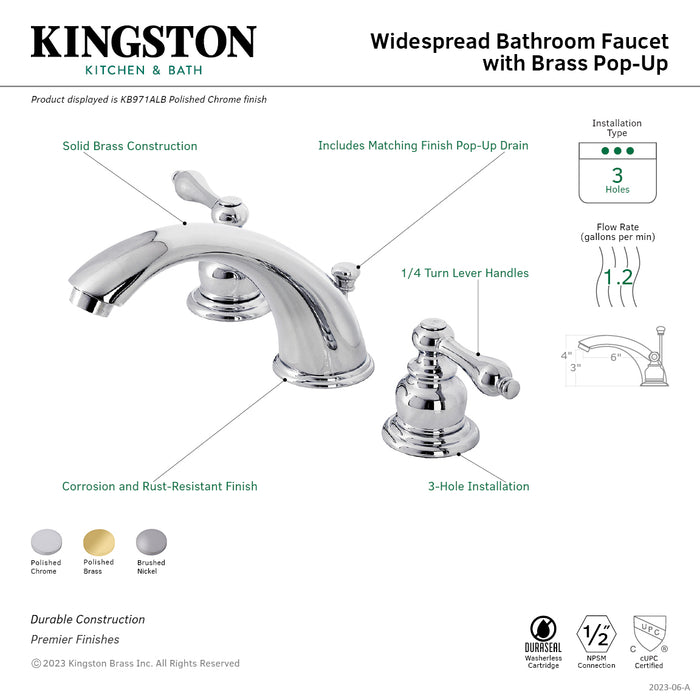 Victorian KB971ALB Two-Handle 3-Hole Deck Mount Widespread Bathroom Faucet with Brass Pop-Up, Polished Chrome