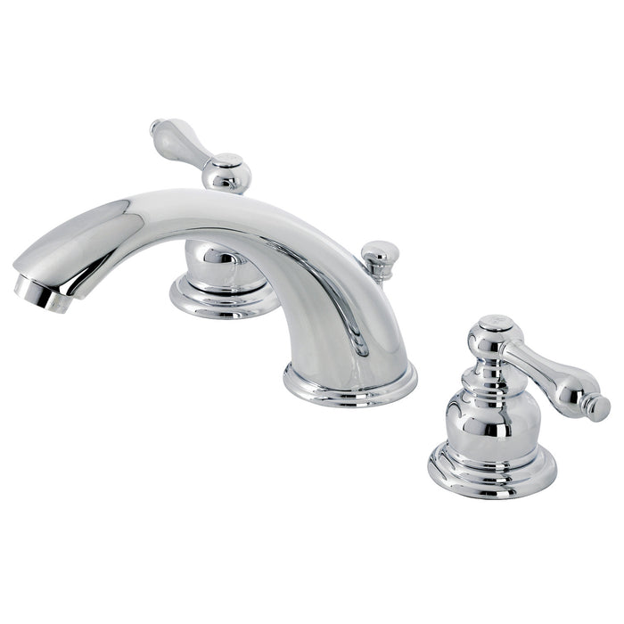 Kingston Heirloom KB971ALB - Victorian Two-Handle 3-Hole Deck Mount Widespread Bathroom Faucet with Brass Pop-Up, Polished Chrome