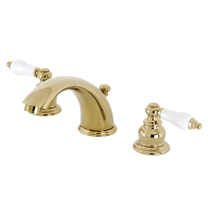 Victorian KB972PLB Two-Handle 3-Hole Deck Mount Widespread Bathroom Faucet with Brass Pop-Up, Polished Brass