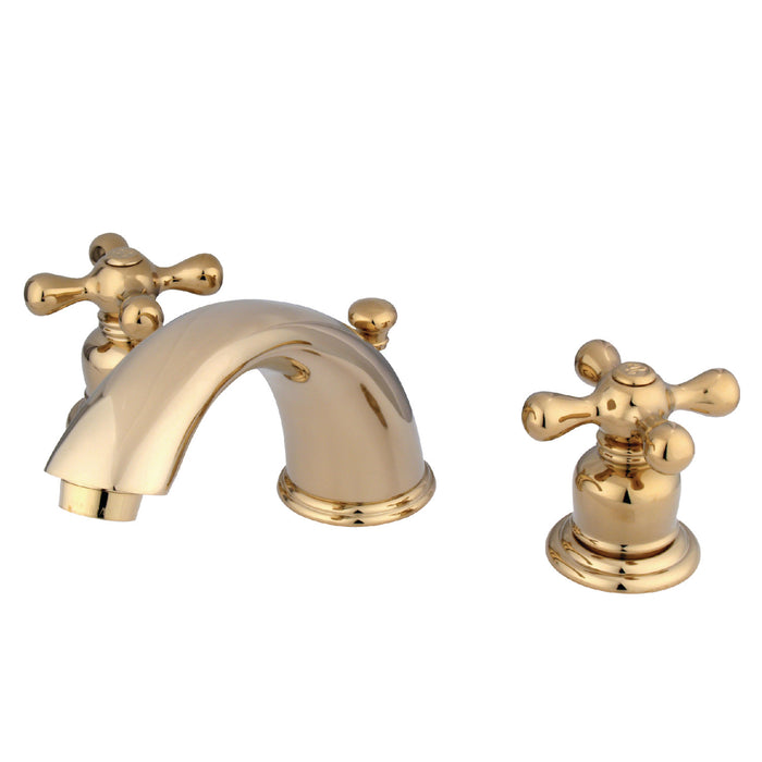 Kingston Heirloom KB972X - Victorian Two-Handle 3-Hole Deck Mount Widespread Bathroom Faucet with Pop-Up Drain, Polished Brass