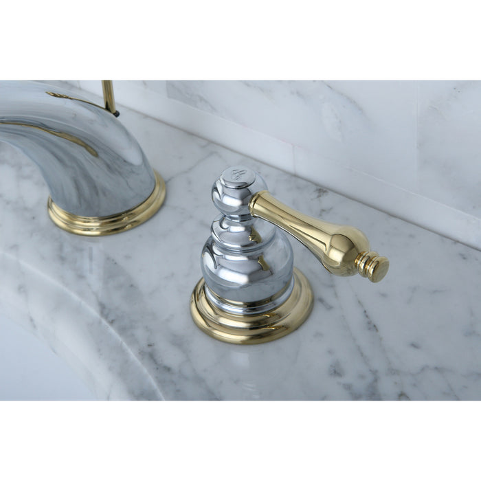 Kingston Heirloom KB974AL - Victorian Two-Handle 3-Hole Deck Mount Widespread Bathroom Faucet with Pop-Up Drain, Polished Chrome/Polished Brass