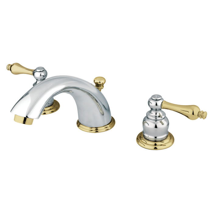 Victorian KB974AL Two-Handle 3-Hole Deck Mount Widespread Bathroom Faucet with Plastic Pop-Up, Polished Chrome/Polished Brass
