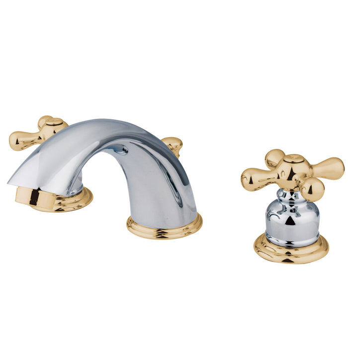 Kingston Heirloom KB974X - Victorian Two-Handle 3-Hole Deck Mount Widespread Bathroom Faucet with Pop-Up Drain, Polished Chrome/Polished Brass