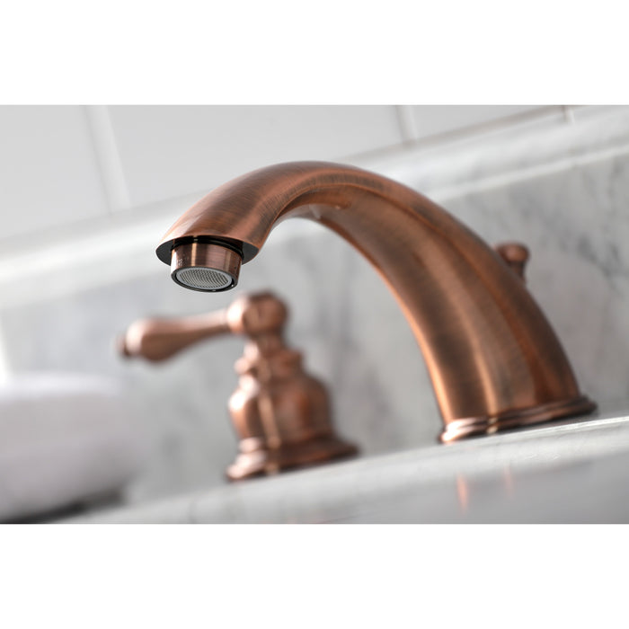 Victorian KB976AL Two-Handle 3-Hole Deck Mount Widespread Bathroom Faucet with Plastic Pop-Up, Antique Copper