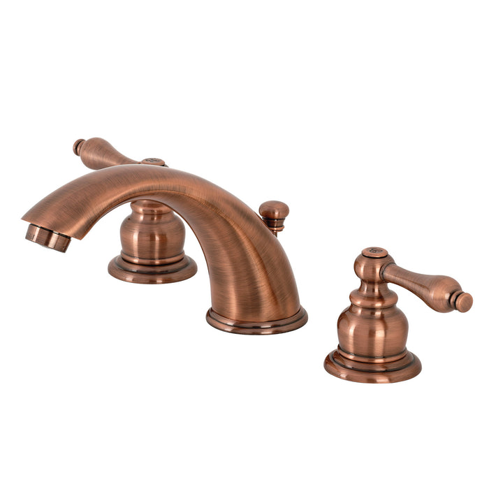 Victorian KB976AL Two-Handle 3-Hole Deck Mount Widespread Bathroom Faucet with Plastic Pop-Up, Antique Copper