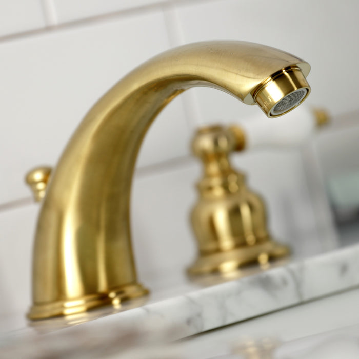 Kingston Heirloom KB977B - Victorian Two-Handle 3-Hole Deck Mount Widespread Bathroom Faucet with Pop-Up Drain, Brushed Brass