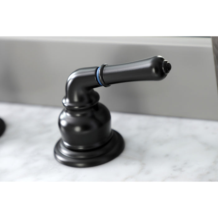 Kingston Tulare KB980 - Magellan Two-Handle 3-Hole Deck Mount Widespread Bathroom Faucet with Pop-Up Drain, Matte Black