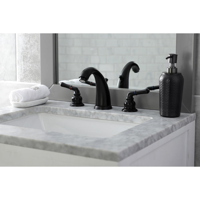 Magellan KB980 Two-Handle 3-Hole Deck Mount Widespread Bathroom Faucet with Plastic Pop-Up, Matte Black