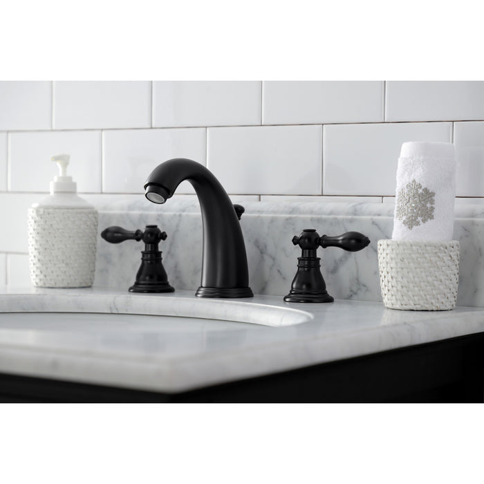 Kingston Tulare KB980ACL - American Classic Two-Handle 3-Hole Deck Mount Widespread Bathroom Faucet with Pop-Up Drain, Matte Black