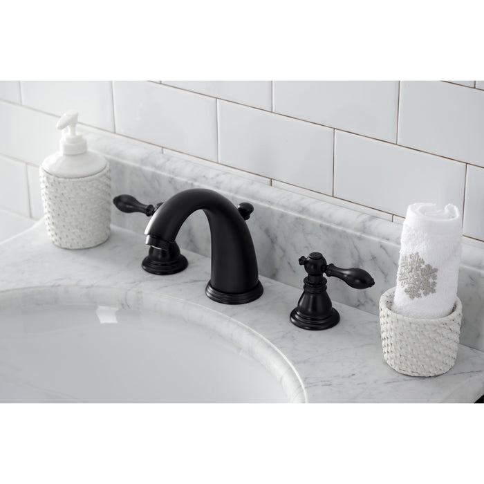 Kingston Tulare KB980ACL - American Classic Two-Handle 3-Hole Deck Mount Widespread Bathroom Faucet with Pop-Up Drain, Matte Black