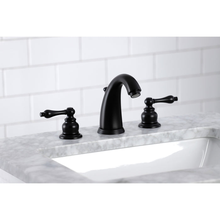 Kingston Heirloom KB980AL - Victorian Two-Handle 3-Hole Deck Mount Widespread Bathroom Faucet with Pop-Up Drain, Matte Black