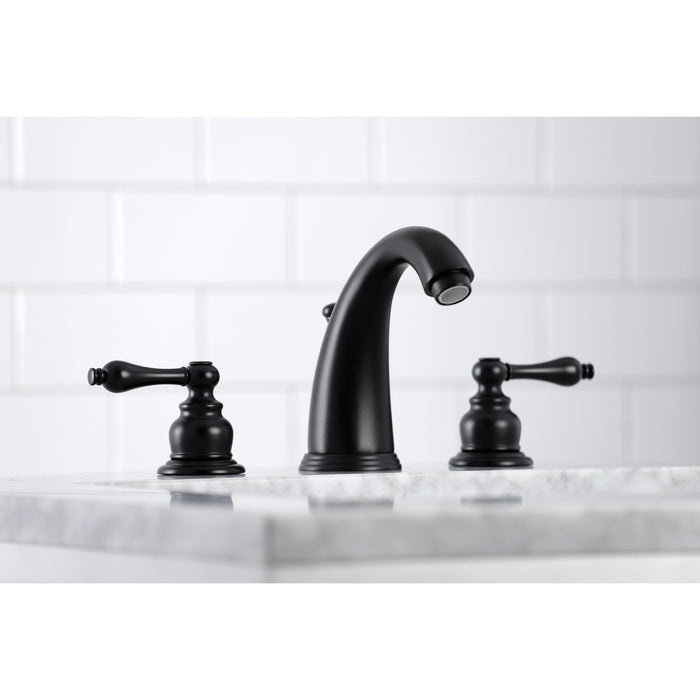 Kingston Heirloom KB980AL - Victorian Two-Handle 3-Hole Deck Mount Widespread Bathroom Faucet with Pop-Up Drain, Matte Black