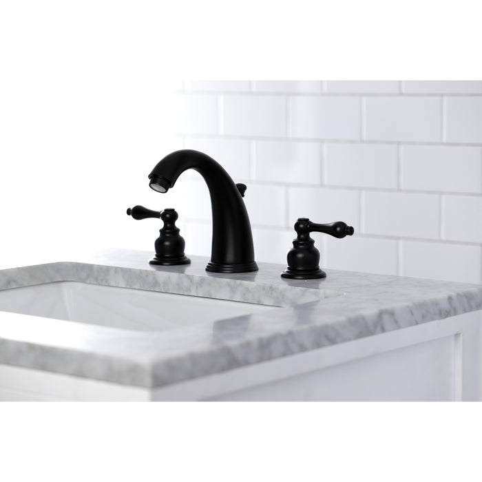 Kingston Heirloom KB980AL - Victorian Two-Handle 3-Hole Deck Mount Widespread Bathroom Faucet with Pop-Up Drain, Matte Black