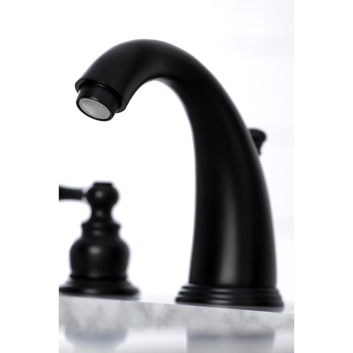 Kingston Heirloom KB980AL - Victorian Two-Handle 3-Hole Deck Mount Widespread Bathroom Faucet with Pop-Up Drain, Matte Black