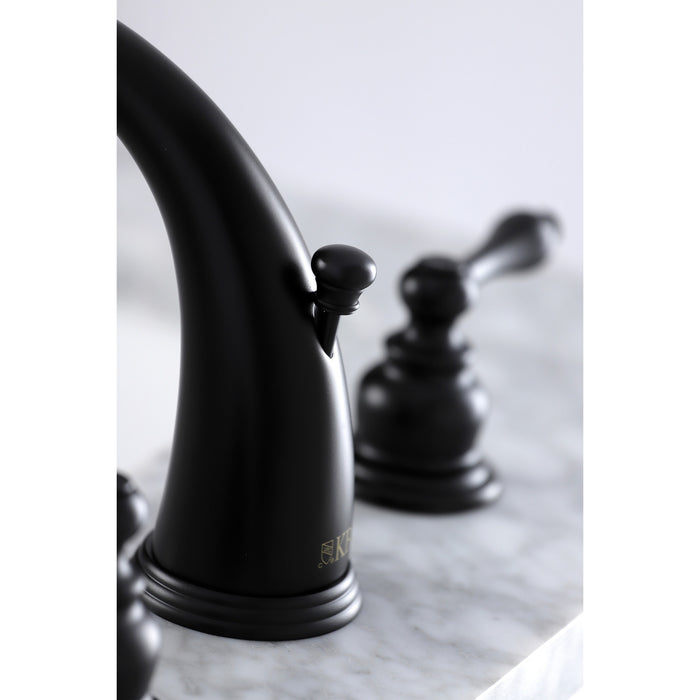 Kingston Heirloom KB980AL - Victorian Two-Handle 3-Hole Deck Mount Widespread Bathroom Faucet with Pop-Up Drain, Matte Black
