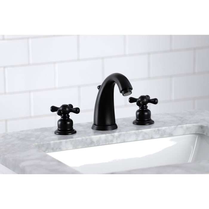 Kingston Heirloom KB980AX - Victorian Two-Handle 3-Hole Deck Mount Widespread Bathroom Faucet with Pop-Up Drain, Matte Black