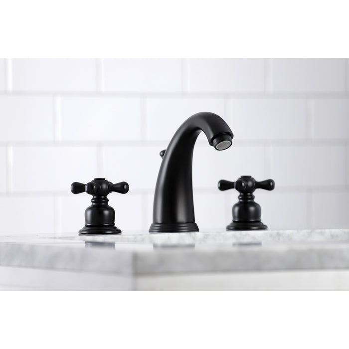 Kingston Heirloom KB980AX - Victorian Two-Handle 3-Hole Deck Mount Widespread Bathroom Faucet with Pop-Up Drain, Matte Black