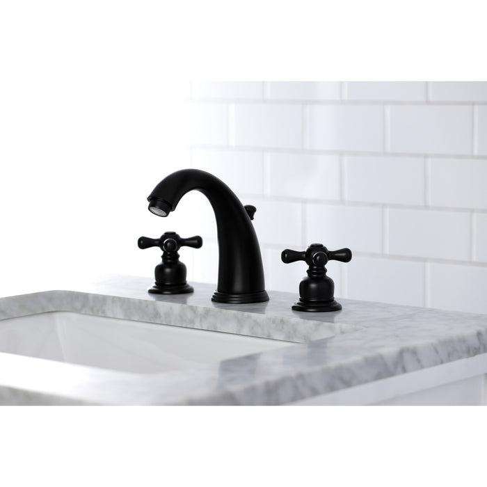 Kingston Heirloom KB980AX - Victorian Two-Handle 3-Hole Deck Mount Widespread Bathroom Faucet with Pop-Up Drain, Matte Black