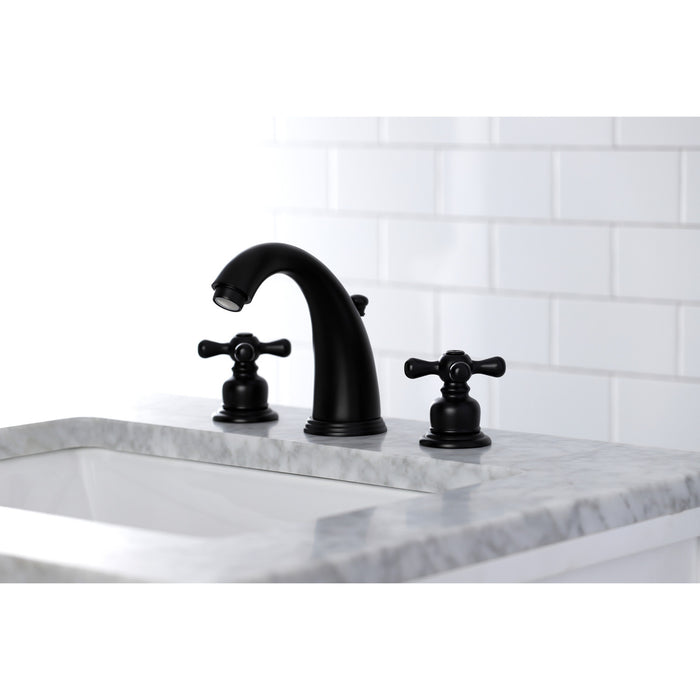 Victorian KB980AX Two-Handle 3-Hole Deck Mount Widespread Bathroom Faucet with Plastic Pop-Up, Matte Black