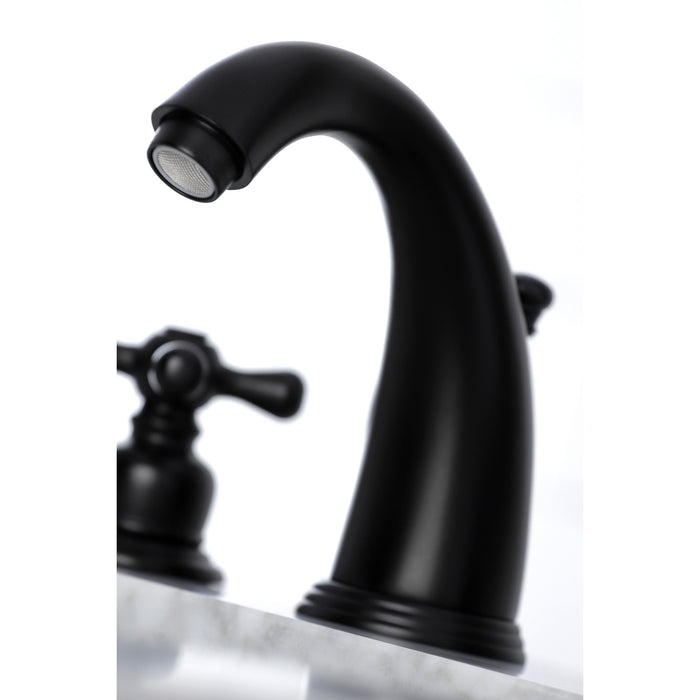 Kingston Heirloom KB980AX - Victorian Two-Handle 3-Hole Deck Mount Widespread Bathroom Faucet with Pop-Up Drain, Matte Black