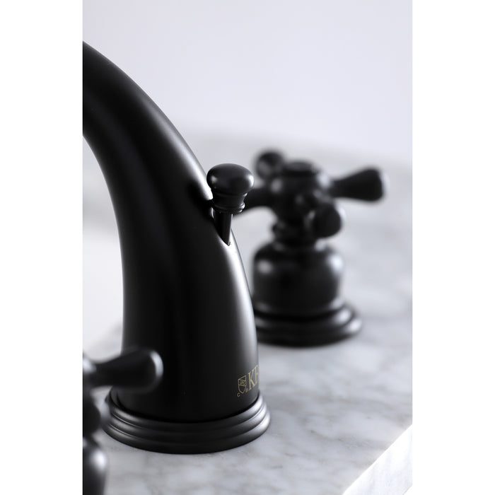 Kingston Heirloom KB980AX - Victorian Two-Handle 3-Hole Deck Mount Widespread Bathroom Faucet with Pop-Up Drain, Matte Black