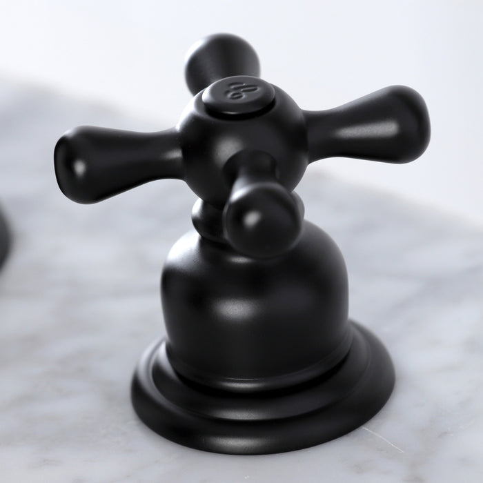 Kingston Heirloom KB980AX - Victorian Two-Handle 3-Hole Deck Mount Widespread Bathroom Faucet with Pop-Up Drain, Matte Black