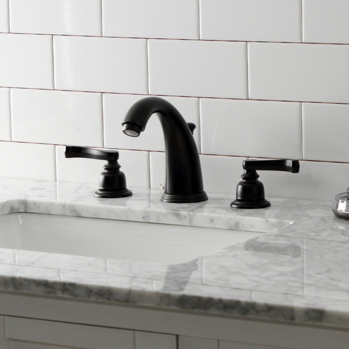 Kingston Tulare KB980FL - Royale Two-Handle 3-Hole Deck Mount Widespread Bathroom Faucet with Pop-Up Drain, Matte Black