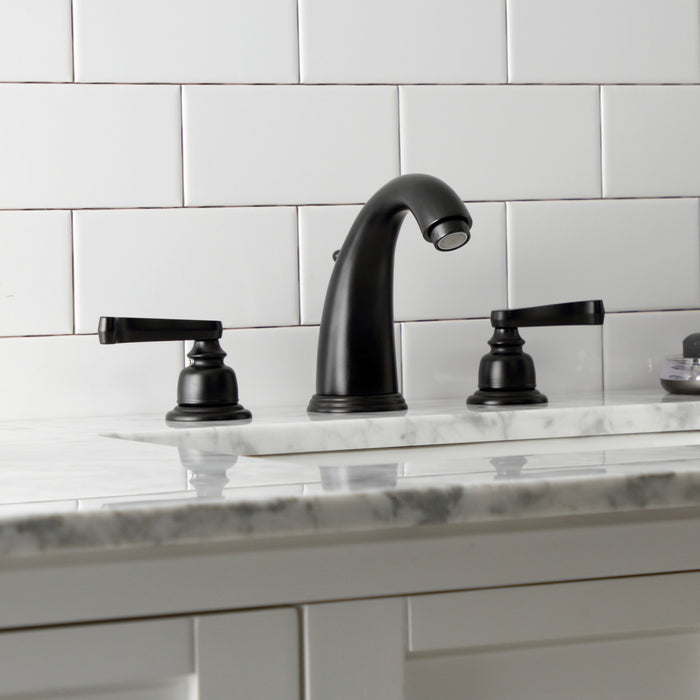 Kingston Tulare KB980FL - Royale Two-Handle 3-Hole Deck Mount Widespread Bathroom Faucet with Pop-Up Drain, Matte Black