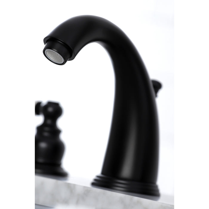 Kingston Heirloom KB980PL - Victorian Two-Handle 3-Hole Deck Mount Widespread Bathroom Faucet with Pop-Up Drain, Matte Black