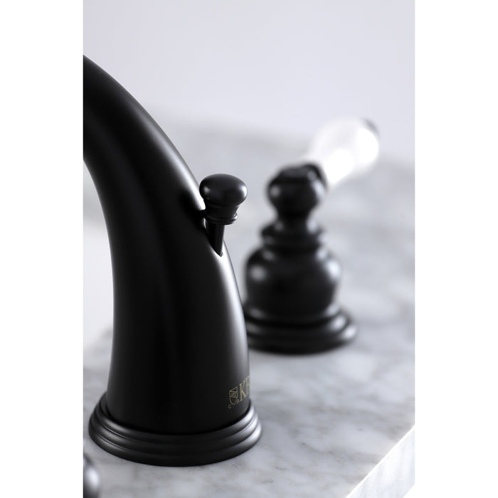 Kingston Heirloom KB980PL - Victorian Two-Handle 3-Hole Deck Mount Widespread Bathroom Faucet with Pop-Up Drain, Matte Black