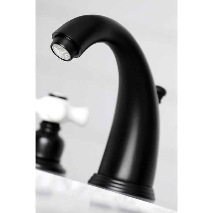 Victorian KB980PX Two-Handle 3-Hole Deck Mount Widespread Bathroom Faucet with Plastic Pop-Up, Matte Black