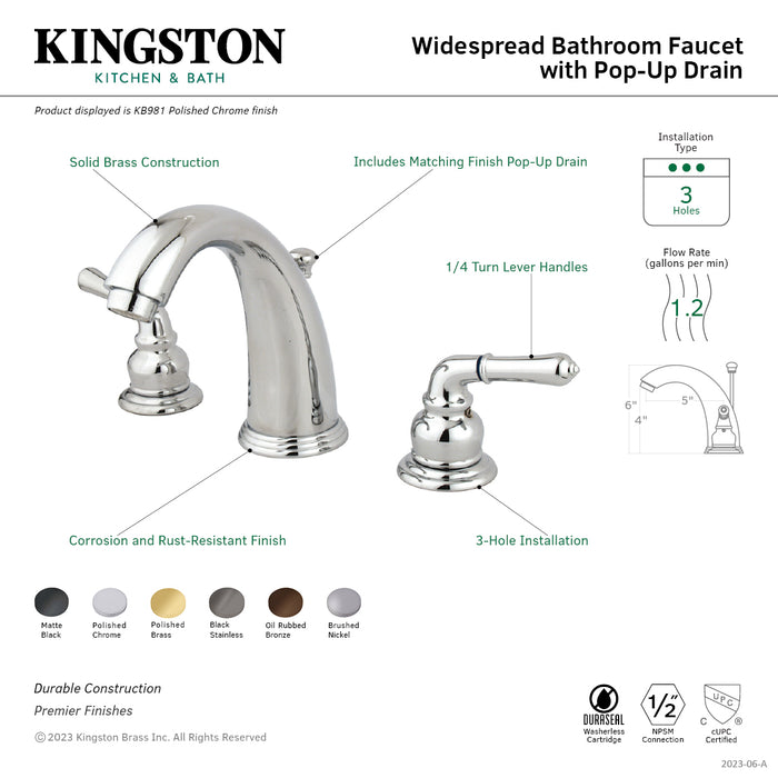 Magellan KB981 Two-Handle 3-Hole Deck Mount Widespread Bathroom Faucet with Plastic Pop-Up, Polished Chrome