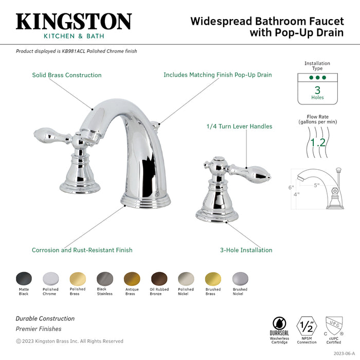 American Classic KB981ACL Two-Handle 3-Hole Deck Mount Widespread Bathroom Faucet with Plastic Pop-Up, Polished Chrome