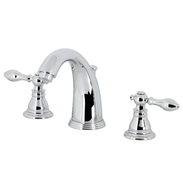 Kingston Tulare KB981ACL - American Classic Two-Handle 3-Hole Deck Mount Widespread Bathroom Faucet with Pop-Up Drain, Polished Chrome