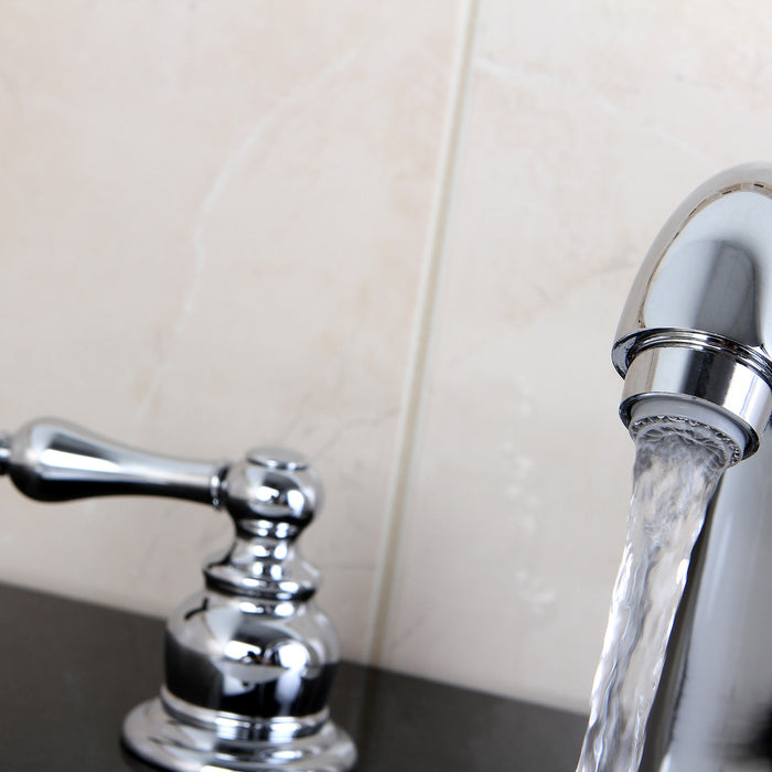 Kingston Heirloom KB981AL - Victorian Two-Handle 3-Hole Deck Mount Widespread Bathroom Faucet with Pop-Up Drain, Polished Chrome