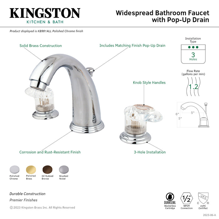 Magellan KB981ALL Two-Handle 3-Hole Deck Mount Widespread Bathroom Faucet with Plastic Pop-Up, Polished Chrome