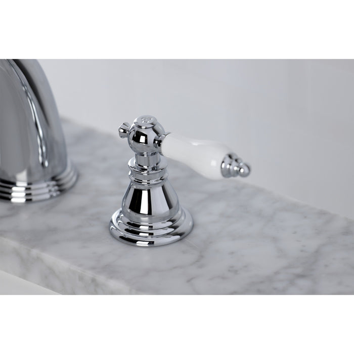 Kingston Heirloom KB981APL - American Patriot Two-Handle 3-Hole Deck Mount Widespread Bathroom Faucet with Pop-Up Drain, Polished Chrome