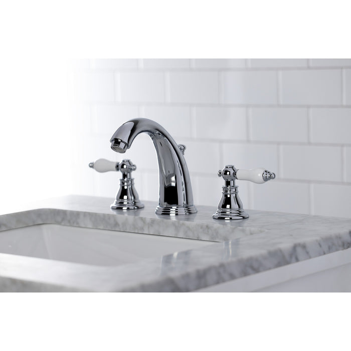 Kingston Heirloom KB981APL - American Patriot Two-Handle 3-Hole Deck Mount Widespread Bathroom Faucet with Pop-Up Drain, Polished Chrome