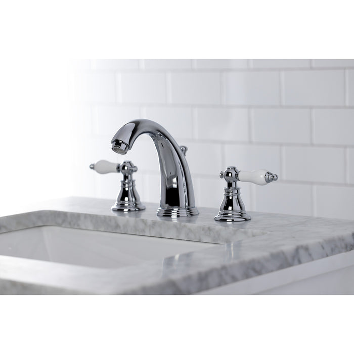 American Patriot KB981APL Two-Handle 3-Hole Deck Mount Widespread Bathroom Faucet with Plastic Pop-Up, Polished Chrome