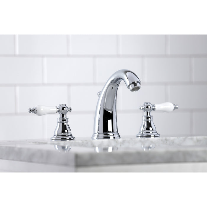 Kingston Heirloom KB981APL - American Patriot Two-Handle 3-Hole Deck Mount Widespread Bathroom Faucet with Pop-Up Drain, Polished Chrome