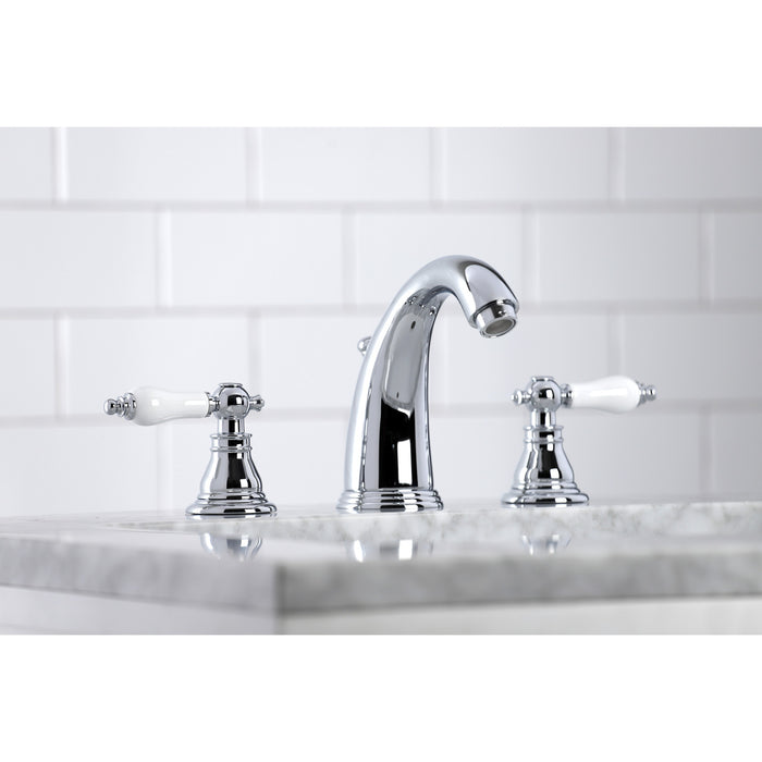 American Patriot KB981APL Two-Handle 3-Hole Deck Mount Widespread Bathroom Faucet with Plastic Pop-Up, Polished Chrome