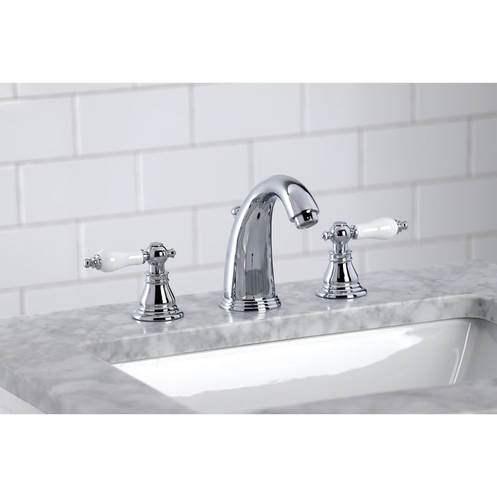 Kingston Heirloom KB981APL - American Patriot Two-Handle 3-Hole Deck Mount Widespread Bathroom Faucet with Pop-Up Drain, Polished Chrome