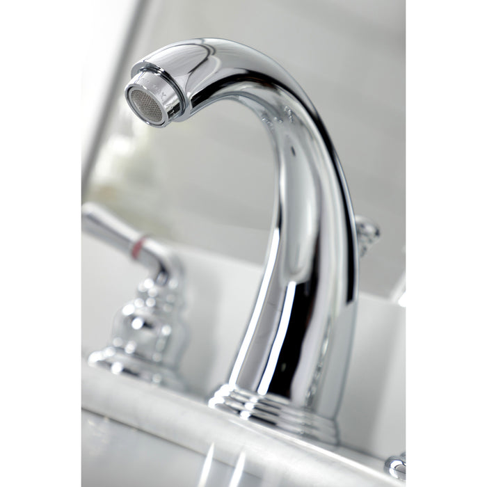 Kingston Tulare KB981B - Victorian Two-Handle 3-Hole Deck Mount Widespread Bathroom Faucet with Brass Pop-Up, Polished Chrome