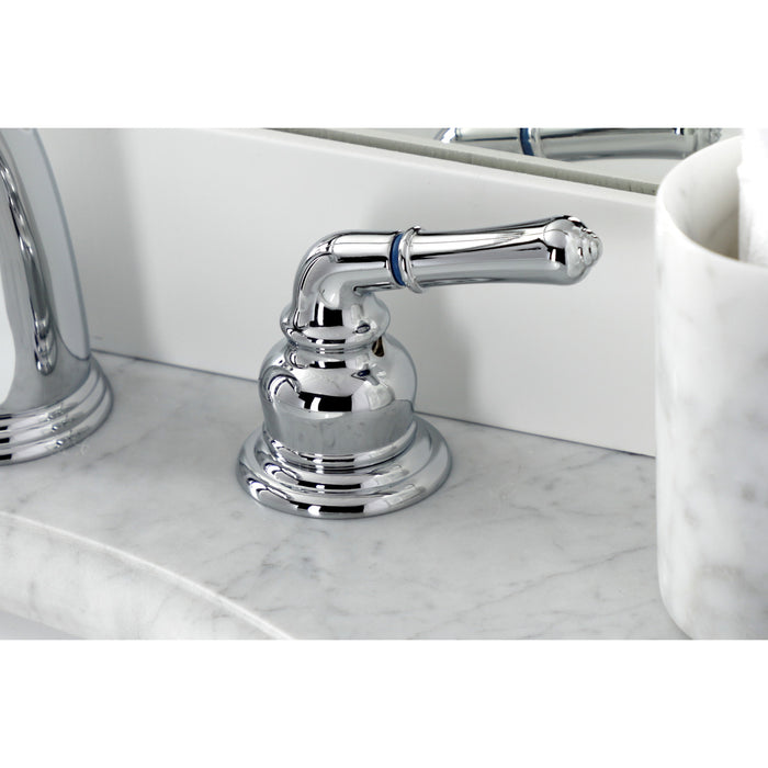 Kingston Tulare KB981B - Victorian Two-Handle 3-Hole Deck Mount Widespread Bathroom Faucet with Brass Pop-Up, Polished Chrome