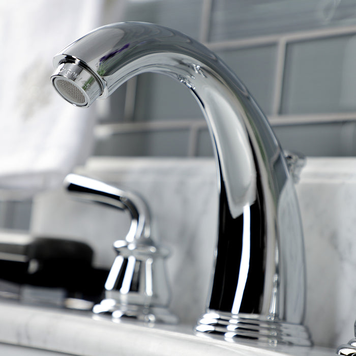 Kingston Tulare KB981RXL - Restoration Two-Handle 3-Hole Deck Mount Widespread Bathroom Faucet with Pop-Up Drain, Polished Chrome