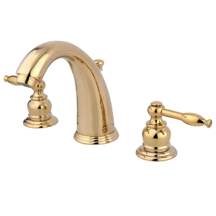 Knight KB982KL Two-Handle 3-Hole Deck Mount Widespread Bathroom Faucet with Plastic Pop-Up, Polished Brass