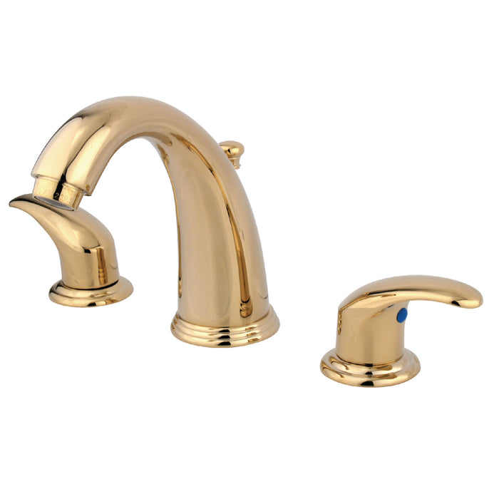 Kingston Tulare KB982LL - Magellan Two-Handle 3-Hole Deck Mount Widespread Bathroom Faucet with Pop-Up Drain, Polished Brass