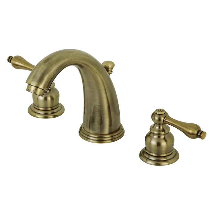 Kingston Heirloom KB983ALAB - Victorian Two-Handle 3-Hole Deck Mount Widespread Bathroom Faucet with Pop-Up Drain, Antique Brass